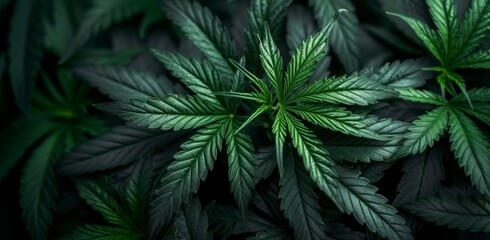 green cannabis leaves with dark background