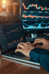 Focused Businessperson Analyzing Stock Market Fluctuations on Laptop