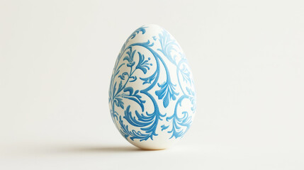 Aesthetic easter egg in traditional blue ethnic painting style. White background. Copy space....