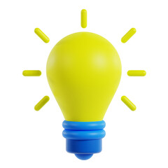 3d yellow light bulb idea. Creativity idea, business success, strategy concept  3d render icon illustration