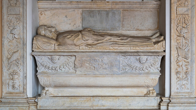 Tomb of medieval man carved inside a marble wall