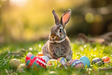 Fototapeta na wymiar Easter bunny with eggs colorful
