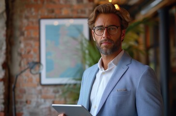 handsome businessman holding digital tablet