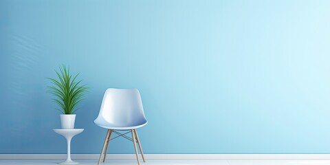 Blue pastel room with white chair and copy space.