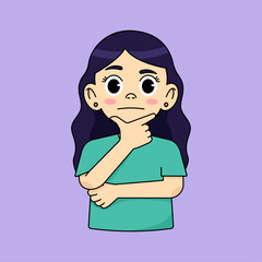 The girl doubts, looks in disbelief, thinks about something