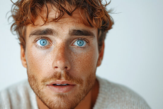 Portrait of a man with intense blue eyes and stubble