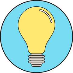 Flat Lay Style of Cartoon Light Bulb in a Circle Design Elements