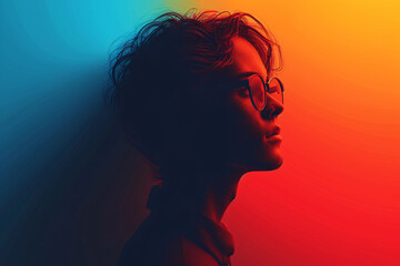 Woman's profile against colorful gradient background