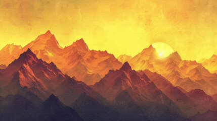 The sun rises over the mountain range. - obrazy, fototapety, plakaty