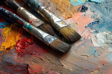 Fototapeta premium Art supplies including brushes paint and palette
