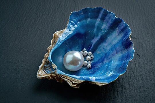 Art of modeling children s creativity a blue oyster shell with a pearl not edited in photo editor on a dark plasticine background