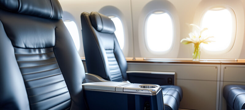 Business class luxury airplane seats interior	