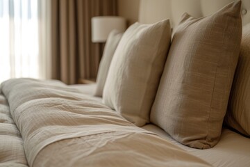 Fototapeta na wymiar Bed close up in contemporary bedroom