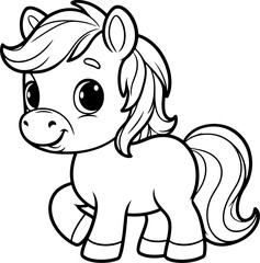 Horse cartoon character line doodle black and white coloring page