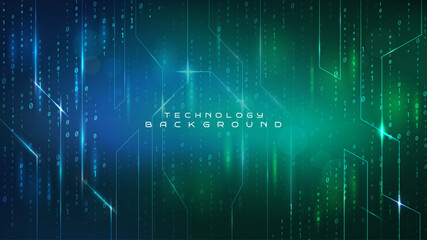 Vector illustration. Binary code background. Software programming concept. Glowing numbers, lines. Digital data. Technological design element for website template, web banner, advertising wallpaper