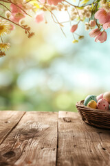 
empty wooden table with blurred background. Easter setting . copy space.
