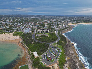 Fototapeta premium Aerial scenic view of Freshwater Beach and Curl Curl Beach, Freshwater, NSW, Australia