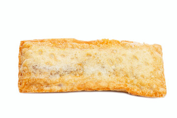 A delicious fried pie from a popular fast food chain. Close-up. Isolated on a white background.