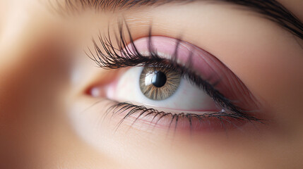 Obraz premium Eyelash Extension Procedure. Close-up of an eye with long and thick eyelashes, eyes visage. Woman eye with long false eyelashes. Cosmetics&nbsp;and&nbsp;make-up