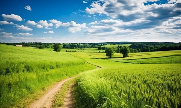 art rural landscape. field and grass, beautiful sky