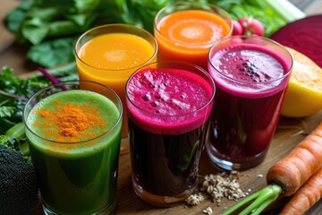 Carrot beet broccoli vegetables in smoothies