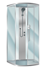 Shower cabin. Elegant bathroom element for bath room interior. Realistic cabin with transparent glass doors and modern shower system