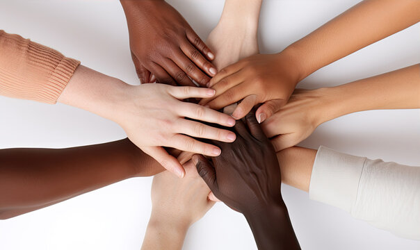 Hands showing unity. One for all, all for one.
