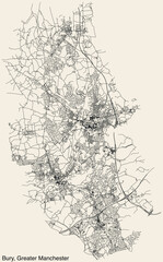 Street roads map of the METROPOLITAN BOROUGH OF BURY, GREATER MANCHESTER