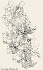 Obraz premium Street roads map of the METROPOLITAN BOROUGH OF BURY, GREATER MANCHESTER