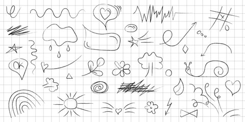 hand drawn collection sketch, emphasis, arrow shape set