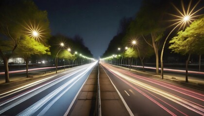 Fototapeta na wymiar long exposure photography of street cars at night