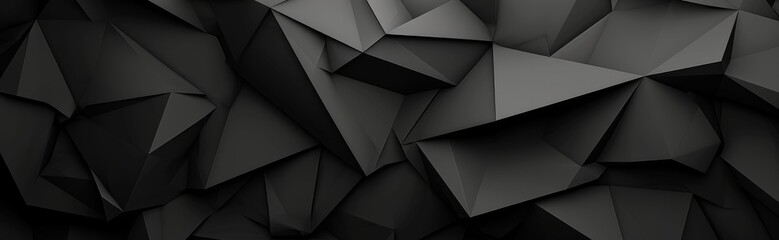 Abstract texture dark black gray grey background banner panorama long with 3d geometric triangular gradient shapes for website, business, print design, Generative AI - obrazy, fototapety, plakaty