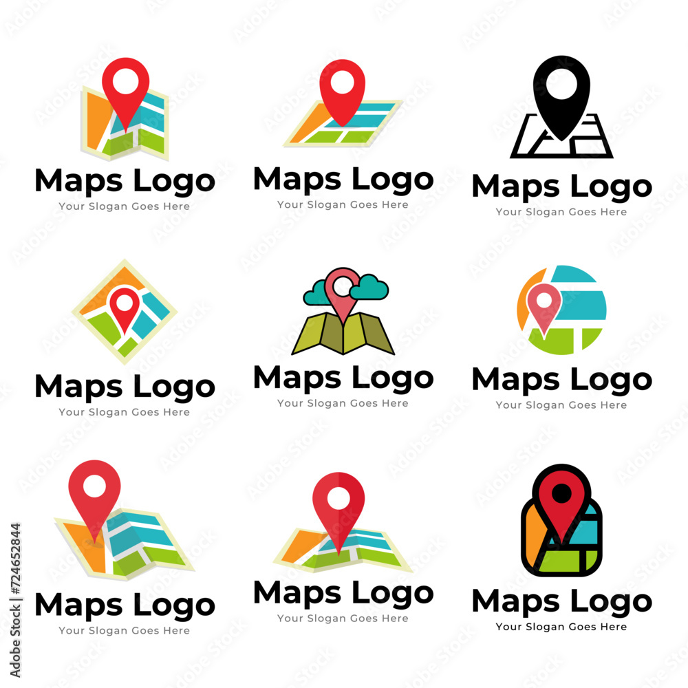 Poster set of map pin point icon logo design element isolated on white background
