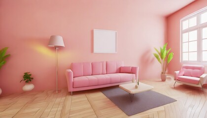 interior of the living room with a sofa trend color 3d