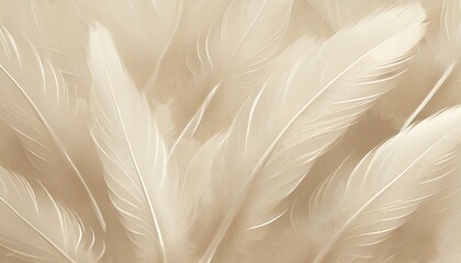 geometric abstraction of light feathers in a soft beige color for interior printing