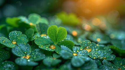 St. patrick's day.  Background, green clover leaves, magic. 