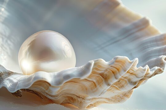 Close up photo of natural pearl inside shell