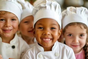 A group of adorable young chefs, their faces beaming with joy and infectious smiles