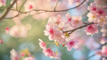 Sakura Branches Illuminated by Sunlight, a Dreamy Pink Cherry Blossom Canopy