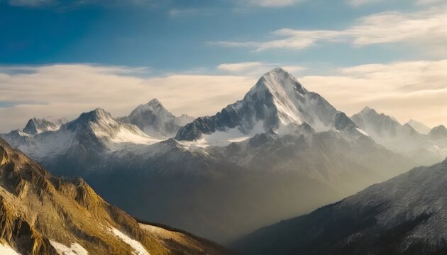 majestic mountain peaks with snow capped summits cut out