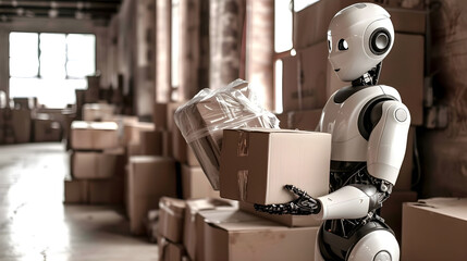 Robot courier as a symbol of technological progress and innovation delivers parcels. Delivery of the future.