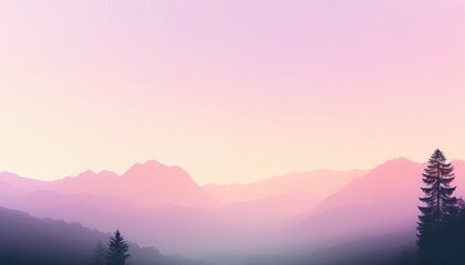 morning light pastel gradient atmosphere with mountains and tree silhouettes desktop wallpaper background ai generated