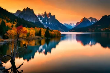 Fotobehang most beautiful nature landscape with sun sets beautiful wallpapaer © Ameer