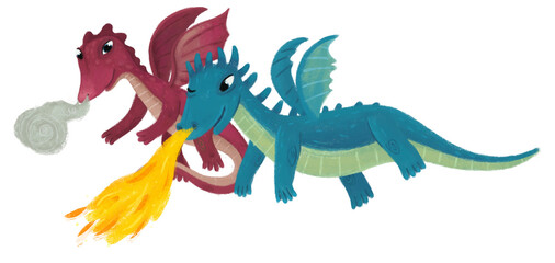 cartoon happy and funny colorful dragon or dinosaur isolated illustration for children