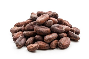 Naklejka premium Cocoa beans on white surface Shallower focus