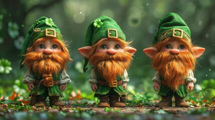 Three Leprechauns in Magical Forest