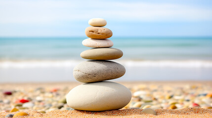 Fototapeta na wymiar Stack of stones balancing on the beach