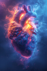 A glowing heart amidst ethereal smoke, a blend of science and art