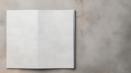 Blank white paper on gray background. Top view, copy space. Mockup paper.