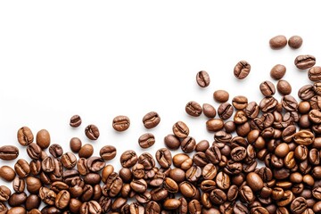 Obraz premium Coffee beans on white background space for text Coffee texture concept